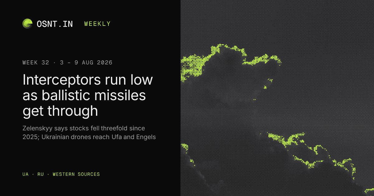 OSNT.IN weekly card: Week 32, 3 – 9 Aug 2026. Interceptors run low as ballistic missiles get through.